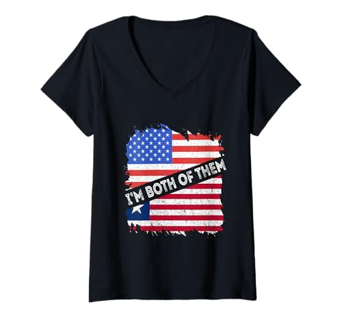Damen Liberia Flagge USA I'm Both Of Them Liberian Pride America T-Shirt mit V-Ausschnitt Damen Liberia Flagge USA I'm Both Of Them Liberian Pride America T-Shirt mit V-Ausschnitt von Cool Liberian Roots Liberia