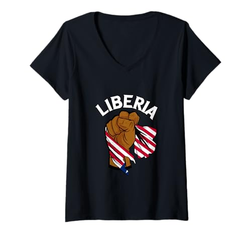 Damen Liberia Handfaust Liberianische Flagge Liberian Roots Liberian Pride T-Shirt mit V-Ausschnitt Damen Liberia Handfaust Liberianische Flagge Liberian Roots Liberian Pride T-Shirt mit V-Ausschnitt von Cool Liberian Roots Liberia