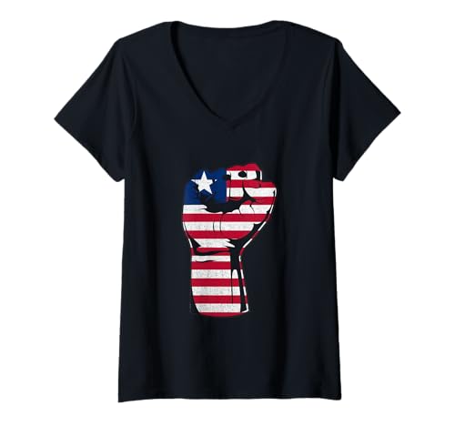 Damen Liberia Liberian Pride Liberian Roots Handfaust Liberianische Flagge T-Shirt mit V-Ausschnitt von Cool Liberian Roots Liberia