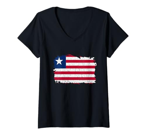 Damen Liberia Liberian Pride Liberianische Flagge im Vintage-Stil mit liberianischen Wurzeln T-Shirt mit V-Ausschnitt Damen Liberia Liberian Pride Liberianische Flagge im Vintage-Stil mit liberianischen Wurzeln T-Shirt mit V-Ausschnitt von Cool Liberian Roots Liberia