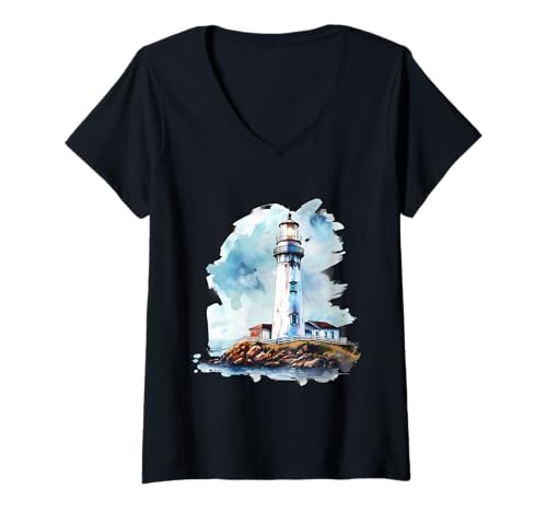 Damen Leuchtturm Seaside House Segeln Meer Bootfahren Leuchtturm T-Shirt mit V-Ausschnitt von Cool Lighthouse Tower Lover