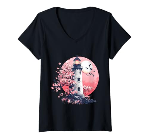 Damen Leuchtturm Seaside House Segeln Meer Strand Bootfahren T-Shirt mit V-Ausschnitt von Cool Lighthouse Tower Lover