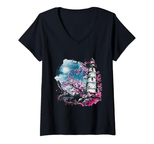 Damen Leuchtturm Segeln Meer Strand Bootfahren Seaside House T-Shirt mit V-Ausschnitt von Cool Lighthouse Tower Lover