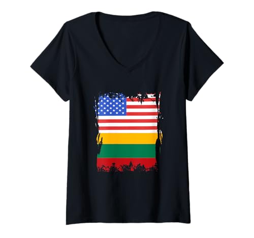 Damen Litauen I'm Both of Them Litauische Flagge Litauische Wurzeln T-Shirt mit V-Ausschnitt Damen Litauen I'm Both of Them Litauische Flagge Litauische Wurzeln T-Shirt mit V-Ausschnitt von Cool Lithuanian Roots Lithuania