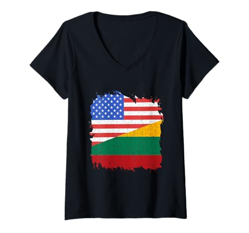 Damen Litauen Vintage Litauen Flagge USA Amerika Lietuva T-Shirt mit V-Ausschnitt von Cool Lithuanian Roots Lithuania