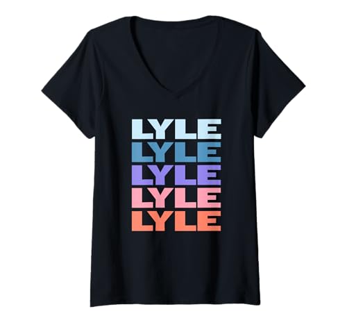 Damen Funny Modern Repeated Text Design Lyle T-Shirt mit V-Ausschnitt Damen Funny Modern Repeated Text Design Lyle T-Shirt mit V-Ausschnitt von Cool Lyle Gift Ideas