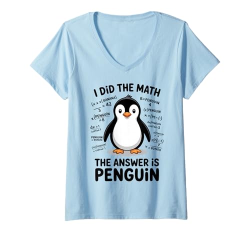 Damen Ich Habe die Mathematik gemacht Die Antwort ist Penguin Funny Mathe T-Shirt mit V-Ausschnitt Damen Ich Habe die Mathematik gemacht Die Antwort ist Penguin Funny Mathe T-Shirt mit V-Ausschnitt von Cool Math Teacher Fun Penguin Lover Design