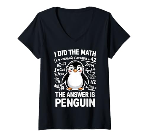 Damen Ich Habe die Mathematik gemacht Die Antwort ist Penguin Funny Mathe T-Shirt mit V-Ausschnitt Damen Ich Habe die Mathematik gemacht Die Antwort ist Penguin Funny Mathe T-Shirt mit V-Ausschnitt von Cool Math Teacher Fun Penguin Lover Design