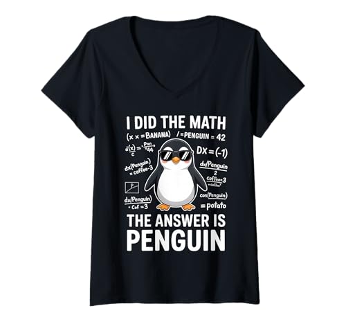 Damen Ich Habe die Mathematik gemacht Die Antwort ist Penguin Funny Mathe T-Shirt mit V-Ausschnitt Damen Ich Habe die Mathematik gemacht Die Antwort ist Penguin Funny Mathe T-Shirt mit V-Ausschnitt von Cool Math Teacher Funny Penguin Lover Design