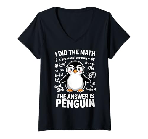 Damen Ich Habe die Mathematik gemacht Die Antwort ist Penguin Funny Mathe T-Shirt mit V-Ausschnitt Damen Ich Habe die Mathematik gemacht Die Antwort ist Penguin Funny Mathe T-Shirt mit V-Ausschnitt von Cool Math Teacher Funny Penguin Lover Designs