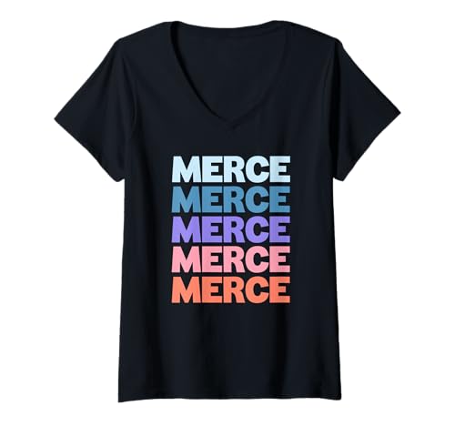 Damen Funny Modern Repeated Text Design Merce T-Shirt mit V-Ausschnitt Damen Funny Modern Repeated Text Design Merce T-Shirt mit V-Ausschnitt von Cool Merce Gift Ideas