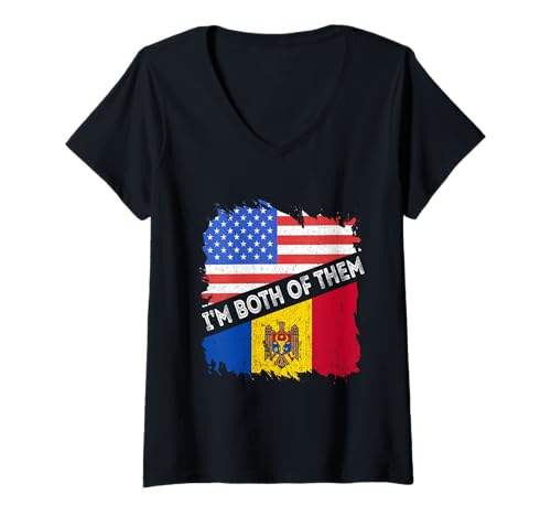 Damen Moldawien Flagge I'm Both of Them USA America Moldovan Roots T-Shirt mit V-Ausschnitt Damen Moldawien Flagge I'm Both of Them USA America Moldovan Roots T-Shirt mit V-Ausschnitt von Cool Moldovan Roots Moldova