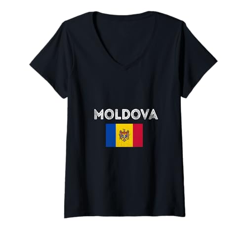 Damen Moldawien Moldawischer Stolz Moldawische Flagge Moldawische Wurzeln T-Shirt mit V-Ausschnitt Damen Moldawien Moldawischer Stolz Moldawische Flagge Moldawische Wurzeln T-Shirt mit V-Ausschnitt von Cool Moldovan Roots Moldova