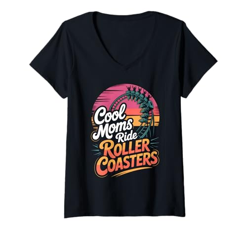Damen Cool Moms Freizeitparks Achterbahn T-Shirt mit V-Ausschnitt von Cool Moms Roller Coaster Adventure