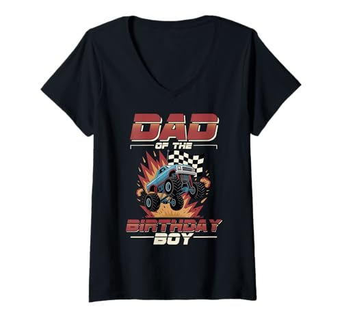 Damen Vater der Geburtstagsfeier Monster Truck Daddy T-Shirt mit V-Ausschnitt Damen Vater der Geburtstagsfeier Monster Truck Daddy T-Shirt mit V-Ausschnitt von Cool Monster Truck Birthday Boy Family Outfits