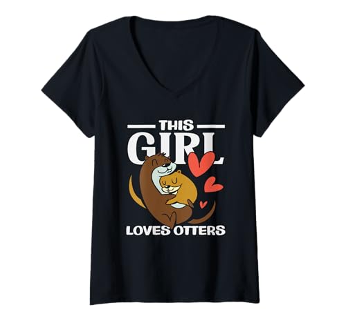 Damen Dieses Mädchen liebt Seeotter-Cartoon T-Shirt mit V-Ausschnitt von Cool Nature Wildlife Zoo Otter Lovers Graphic Tees