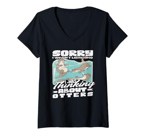 Damen Entschuldigung, ich Habe den Sea Otter Cartoon Nicht gehört T-Shirt mit V-Ausschnitt von Cool Nature Wildlife Zoo Otter Lovers Graphic Tees