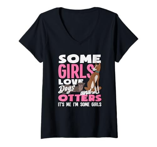 Damen Girls I'm Some Girls Dogs Seeotter-Zeichentrickfilm T-Shirt mit V-Ausschnitt von Cool Nature Wildlife Zoo Otter Lovers Graphic Tees