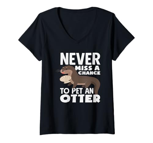 Damen Haustier mit Seeotter-Cartoon-Motiv EIN Otter-Tierliebhaber T-Shirt mit V-Ausschnitt von Cool Nature Wildlife Zoo Otter Lovers Graphic Tees