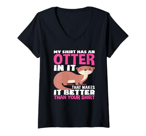 Damen Mein Shirt hat einen Otter-Seeotter-Cartoon T-Shirt mit V-Ausschnitt von Cool Nature Wildlife Zoo Otter Lovers Graphic Tees