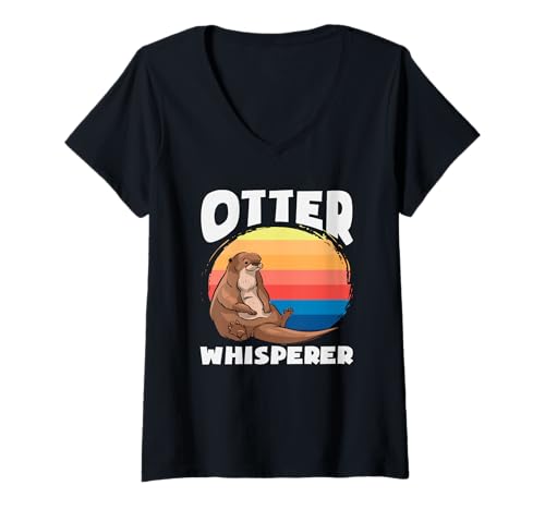 Damen Otterflüsterer im Retro-Look mit Seeotter-Cartoon T-Shirt mit V-Ausschnitt von Cool Nature Wildlife Zoo Otter Lovers Graphic Tees