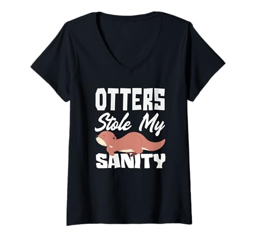 Damen Otters Sanity Seeotter-Cartoon Lustiger Otter-Liebhaber T-Shirt mit V-Ausschnitt von Cool Nature Wildlife Zoo Otter Lovers Graphic Tees
