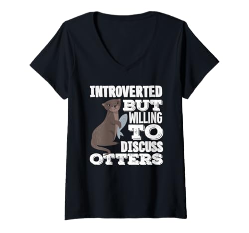 Damen Sea Otter Cartoon Introvertiert But Discuss Otters T-Shirt mit V-Ausschnitt von Cool Nature Wildlife Zoo Otter Lovers Graphic Tees