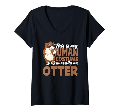 Damen Sea Otter Cartoon Menschenkostüm Humor T-Shirt mit V-Ausschnitt von Cool Nature Wildlife Zoo Otter Lovers Graphic Tees