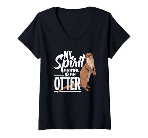 Damen Seeotter-Cartoon-Geistertier T-Shirt mit V-Ausschnitt von Cool Nature Wildlife Zoo Otter Lovers Graphic Tees