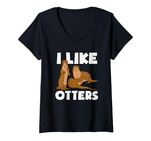 Damen Seeotter-Cartoon Ich mag Otter T-Shirt mit V-Ausschnitt von Cool Nature Wildlife Zoo Otter Lovers Graphic Tees