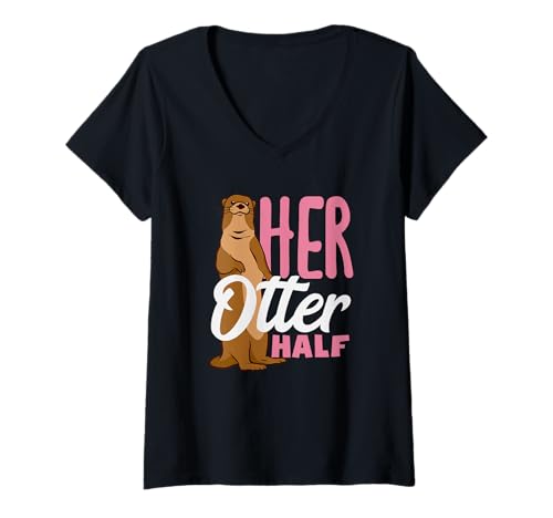 Damen Seeotter-Cartoon Ihre Otterhälfte T-Shirt mit V-Ausschnitt von Cool Nature Wildlife Zoo Otter Lovers Graphic Tees