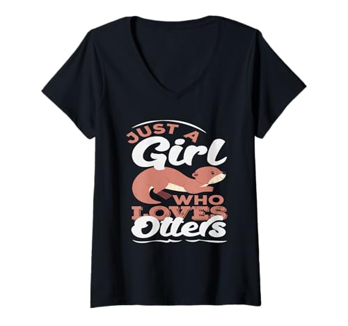 Damen Seeotter-Cartoon-Mädchen, das liebt T-Shirt mit V-Ausschnitt von Cool Nature Wildlife Zoo Otter Lovers Graphic Tees