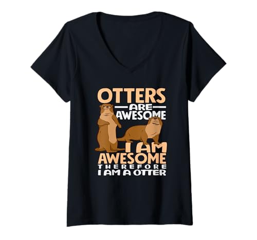 Damen Seeotter Cartoon Otter Ich Bin großartig T-Shirt mit V-Ausschnitt von Cool Nature Wildlife Zoo Otter Lovers Graphic Tees