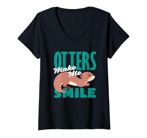 Damen Seeotter-Cartoon-Otter bringen Mich zum Lächeln T-Shirt mit V-Ausschnitt von Cool Nature Wildlife Zoo Otter Lovers Graphic Tees