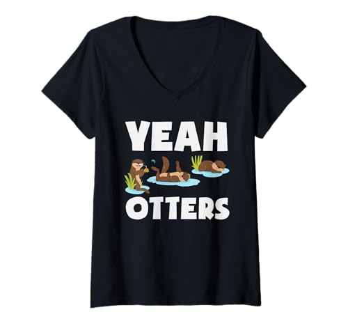 Damen Seeotter-Cartoon Otter lieben Tiere T-Shirt mit V-Ausschnitt von Cool Nature Wildlife Zoo Otter Lovers Graphic Tees