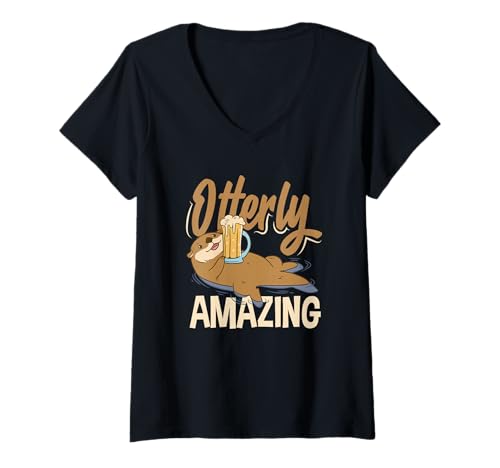 Damen Seeotter-Cartoon Otterly Amazing T-Shirt mit V-Ausschnitt von Cool Nature Wildlife Zoo Otter Lovers Graphic Tees