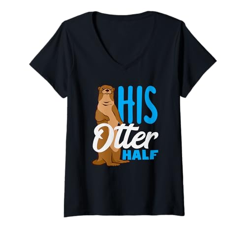 Damen Seeotter-Cartoon Seine Otterhälfte T-Shirt mit V-Ausschnitt von Cool Nature Wildlife Zoo Otter Lovers Graphic Tees
