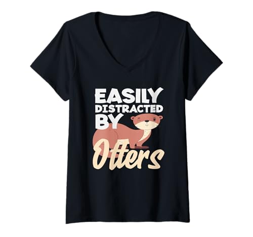 Damen Seeotter Cartoon abgelenkt von Ottern T-Shirt mit V-Ausschnitt von Cool Nature Wildlife Zoo Otter Lovers Graphic Tees