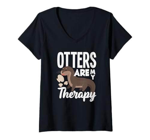 Damen Seeotter-Cartoon sind Meine Therapie T-Shirt mit V-Ausschnitt von Cool Nature Wildlife Zoo Otter Lovers Graphic Tees