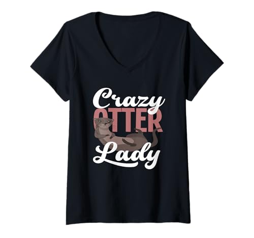 Damen Seeotter Crazy Otter Lady Animal Love T-Shirt mit V-Ausschnitt von Cool Nature Wildlife Zoo Otter Lovers Graphic Tees