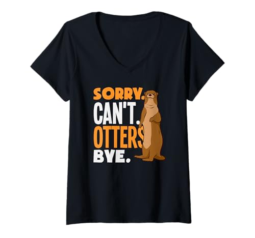 Damen Seeotter Sorry Can't Bye T-Shirt mit V-Ausschnitt von Cool Nature Wildlife Zoo Otter Lovers Graphic Tees