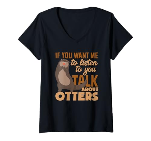 Damen Seeotter Sprechen Sie über Otter T-Shirt mit V-Ausschnitt von Cool Nature Wildlife Zoo Otter Lovers Graphic Tees