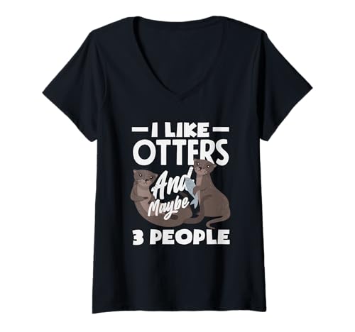 Damen Seeotter Vielleicht 3 Leute T-Shirt mit V-Ausschnitt von Cool Nature Wildlife Zoo Otter Lovers Graphic Tees
