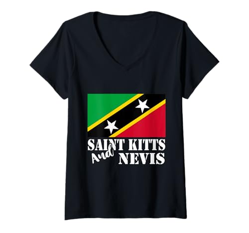 Damen St. Kitts und Nevis Flagge Nevisian Roots Kittitian Pride T-Shirt mit V-Ausschnitt Damen St. Kitts und Nevis Flagge Nevisian Roots Kittitian Pride T-Shirt mit V-Ausschnitt von Cool Nevisian Roots Saint Kitts and Nevis