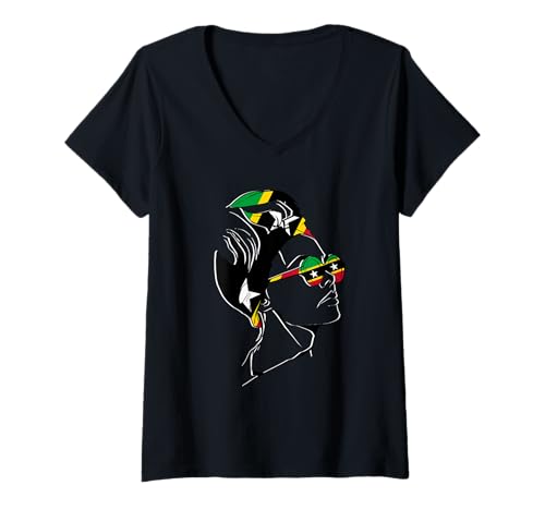 Damen St. Kitts und Nevis Girl Kittitian Roots Nevisian Flag T-Shirt mit V-Ausschnitt Damen St. Kitts und Nevis Girl Kittitian Roots Nevisian Flag T-Shirt mit V-Ausschnitt von Cool Nevisian Roots Saint Kitts and Nevis