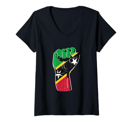 Damen St. Kitts und Nevis Kittitian Pride Handfist Nevisian T-Shirt mit V-Ausschnitt Damen St. Kitts und Nevis Kittitian Pride Handfist Nevisian T-Shirt mit V-Ausschnitt von Cool Nevisian Roots Saint Kitts and Nevis