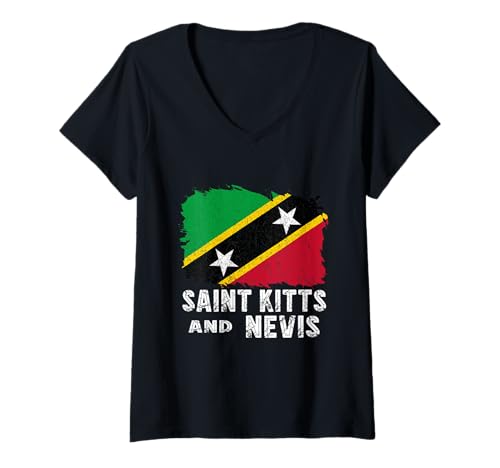 Damen St. Kitts und Nevis Vintage Nevisian Pride Kittitian Flagge T-Shirt mit V-Ausschnitt Damen St. Kitts und Nevis Vintage Nevisian Pride Kittitian Flagge T-Shirt mit V-Ausschnitt von Cool Nevisian Roots Saint Kitts and Nevis