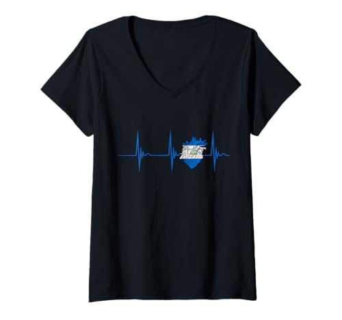 Damen Nicaragua Flagge Herz Nicaraguan Pride Heartbeat EKG Pulse T-Shirt mit V-Ausschnitt von Cool Nicaraguan Roots Nicaragua