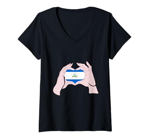Damen Nicaraguan Roots Handzeichen Herz Nicaraguan Pride Nicaragua T-Shirt mit V-Ausschnitt von Cool Nicaraguan Roots Nicaragua
