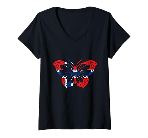 Damen Norwegen Flagge Norwegian Pride Norwegische Wurzeln Schmetterling T-Shirt mit V-Ausschnitt von Cool Norwegian Roots Norway